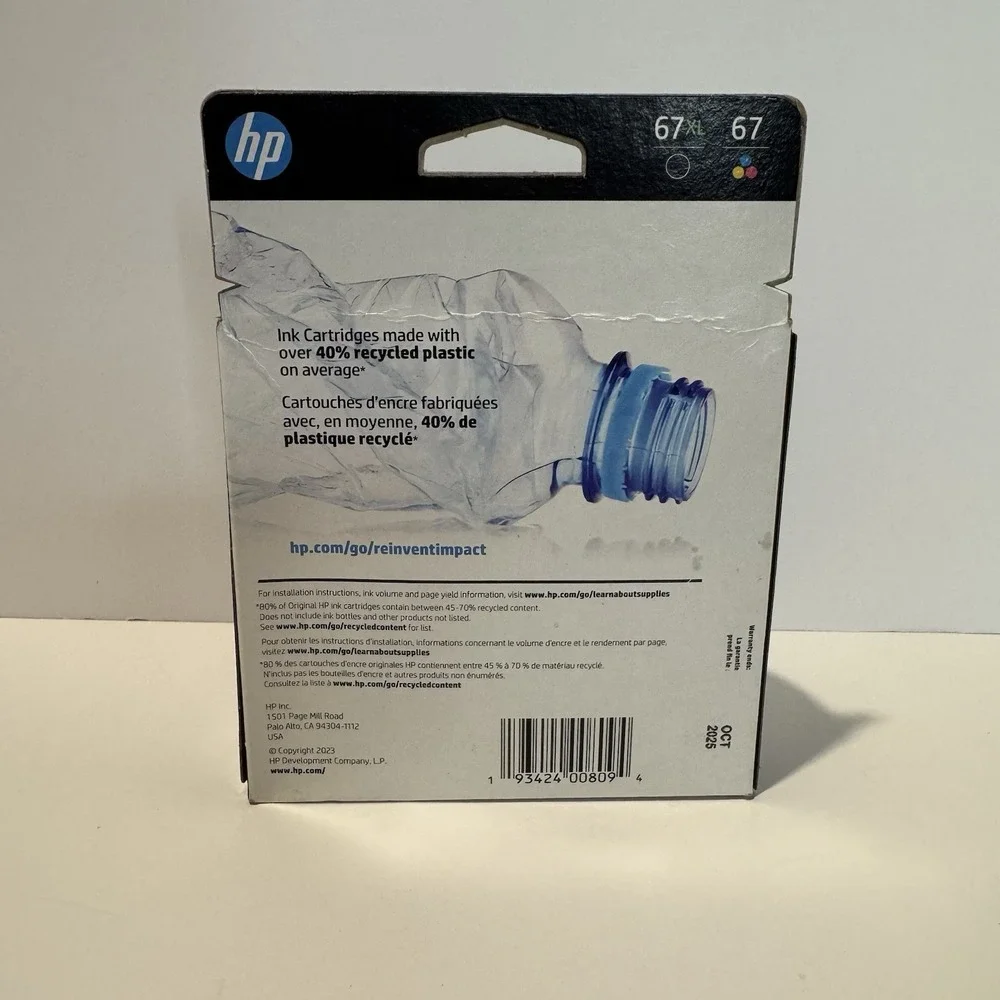 Genuine HP 67 XL Black & 67 Tri-Color Ink Catridges 2 Pack 3YP30AN (10/2025)